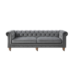 HomeRoots 93" Dark Gray Velvet Chesterfield Sofa - Classic Elegance with Modern Comfort for Stylish Living Spaces 543983