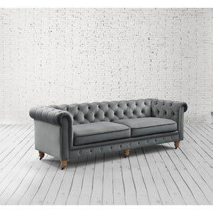 HomeRoots 93" Dark Gray Velvet Chesterfield Sofa - Classic Elegance with Modern Comfort for Stylish Living Spaces 543983