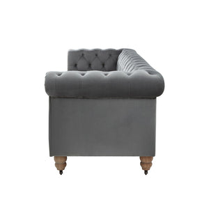 HomeRoots 93" Dark Gray Velvet Chesterfield Sofa - Classic Elegance with Modern Comfort for Stylish Living Spaces 543983