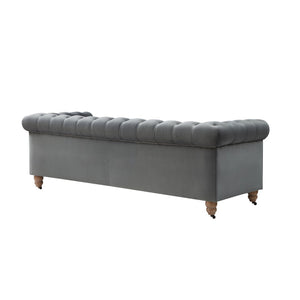 HomeRoots 93" Dark Gray Velvet Chesterfield Sofa - Classic Elegance with Modern Comfort for Stylish Living Spaces 543983