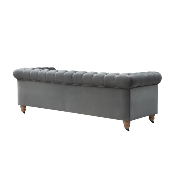 HomeRoots 93" Dark Gray Velvet Chesterfield Sofa - Classic Elegance with Modern Comfort for Stylish Living Spaces 543983