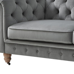 HomeRoots 93" Dark Gray Velvet Chesterfield Sofa - Classic Elegance with Modern Comfort for Stylish Living Spaces 543983