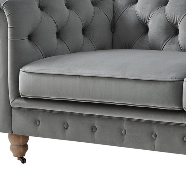 HomeRoots 93" Dark Gray Velvet Chesterfield Sofa - Classic Elegance with Modern Comfort for Stylish Living Spaces 543983