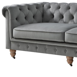HomeRoots 93" Dark Gray Velvet Chesterfield Sofa - Classic Elegance with Modern Comfort for Stylish Living Spaces 543983