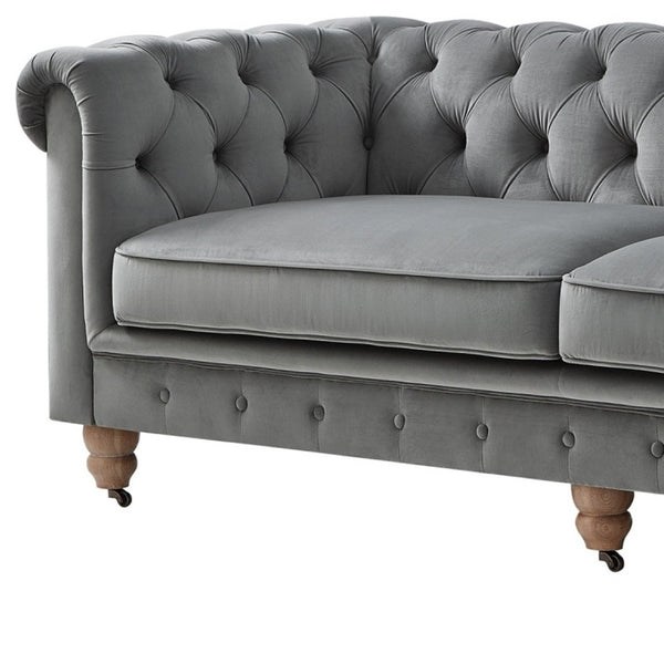 HomeRoots 93" Dark Gray Velvet Chesterfield Sofa - Classic Elegance with Modern Comfort for Stylish Living Spaces 543983