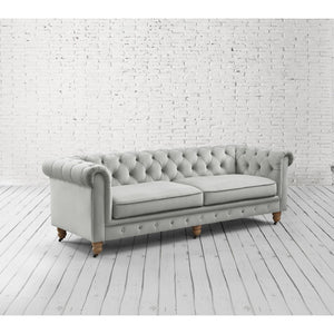 HomeRoots 93" Gray Velvet Chesterfield Sofa - Elegant Tufted Design with Solid Wood Base for Timeless Style 543984