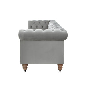 HomeRoots 93" Gray Velvet Chesterfield Sofa - Elegant Tufted Design with Solid Wood Base for Timeless Style 543984