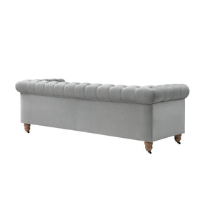 HomeRoots 93" Gray Velvet Chesterfield Sofa - Elegant Tufted Design with Solid Wood Base for Timeless Style 543984