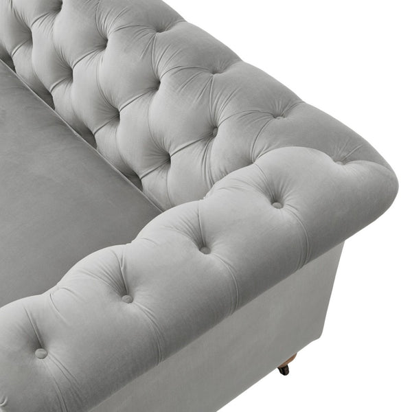HomeRoots 93" Gray Velvet Chesterfield Sofa - Elegant Tufted Design with Solid Wood Base for Timeless Style 543984