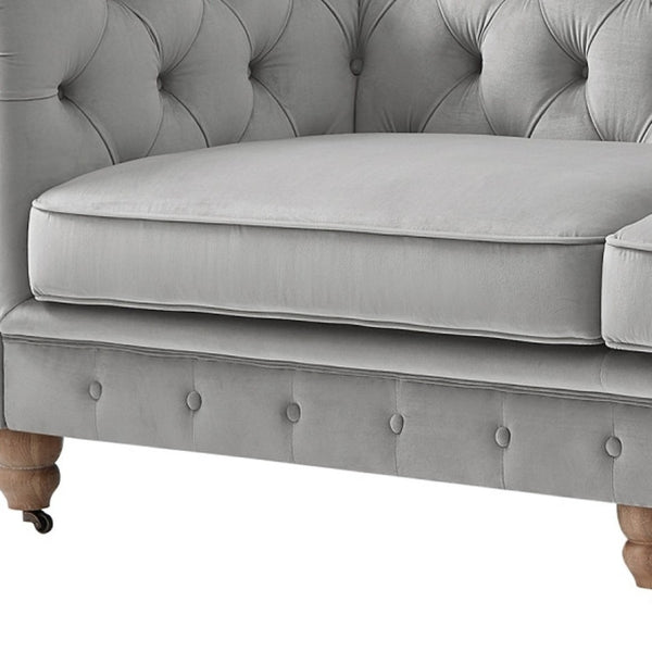 HomeRoots 93" Gray Velvet Chesterfield Sofa - Elegant Tufted Design with Solid Wood Base for Timeless Style 543984