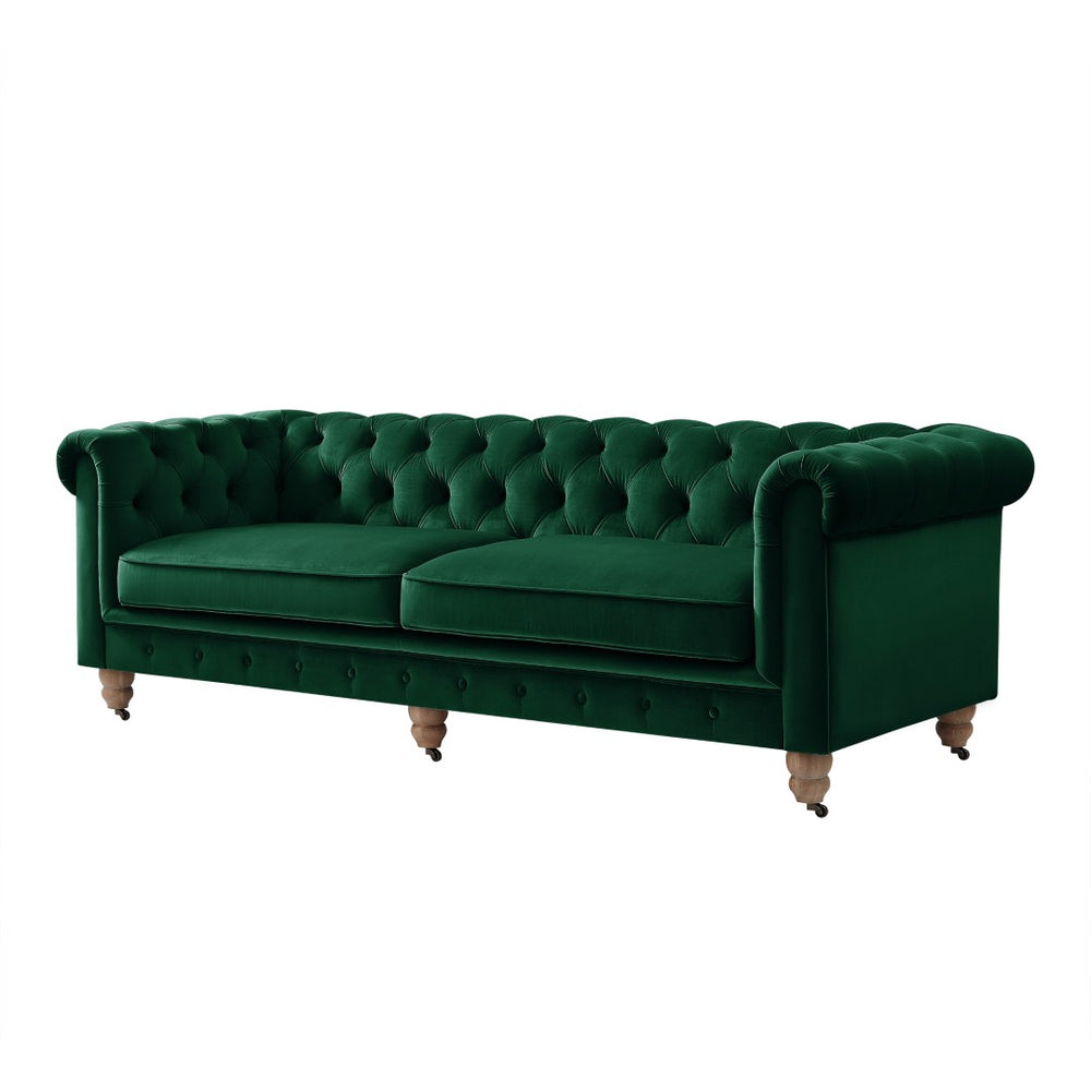 HomeRoots 93" Hunter Green Velvet Chesterfield Sofa - Luxurious Comfort, Classic Design, Perfect for Any Space 543985