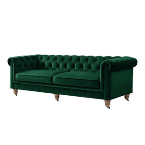 HomeRoots 93" Hunter Green Velvet Chesterfield Sofa - Luxurious Comfort, Classic Design, Perfect for Any Space 543985