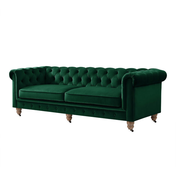 HomeRoots 93" Hunter Green Velvet Chesterfield Sofa - Luxurious Comfort, Classic Design, Perfect for Any Space 543985