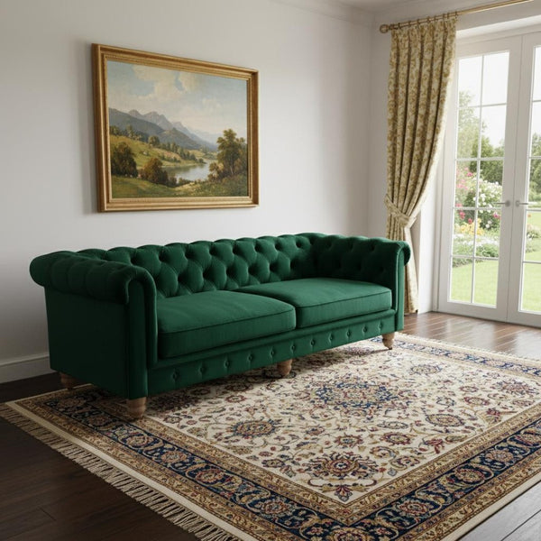 HomeRoots 93" Hunter Green Velvet Chesterfield Sofa - Luxurious Comfort, Classic Design, Perfect for Any Space 543985