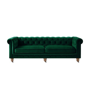 HomeRoots 93" Hunter Green Velvet Chesterfield Sofa - Luxurious Comfort, Classic Design, Perfect for Any Space 543985