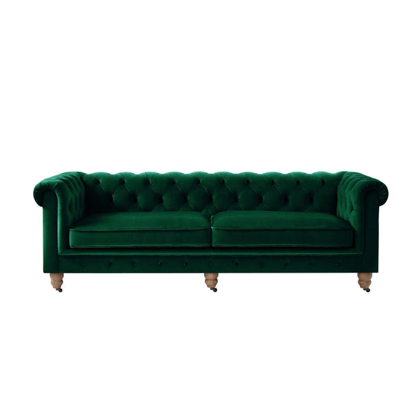 HomeRoots 93" Hunter Green Velvet Chesterfield Sofa - Luxurious Comfort, Classic Design, Perfect for Any Space 543985