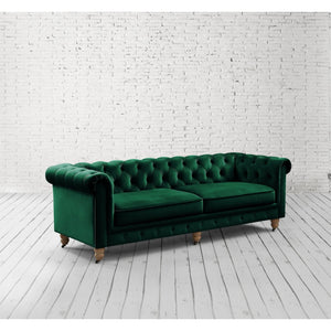 HomeRoots 93" Hunter Green Velvet Chesterfield Sofa - Luxurious Comfort, Classic Design, Perfect for Any Space 543985