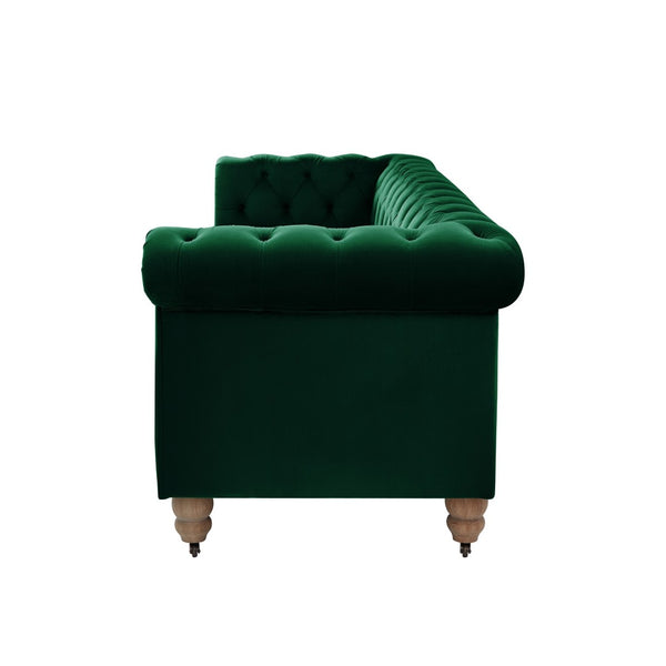 HomeRoots 93" Hunter Green Velvet Chesterfield Sofa - Luxurious Comfort, Classic Design, Perfect for Any Space 543985