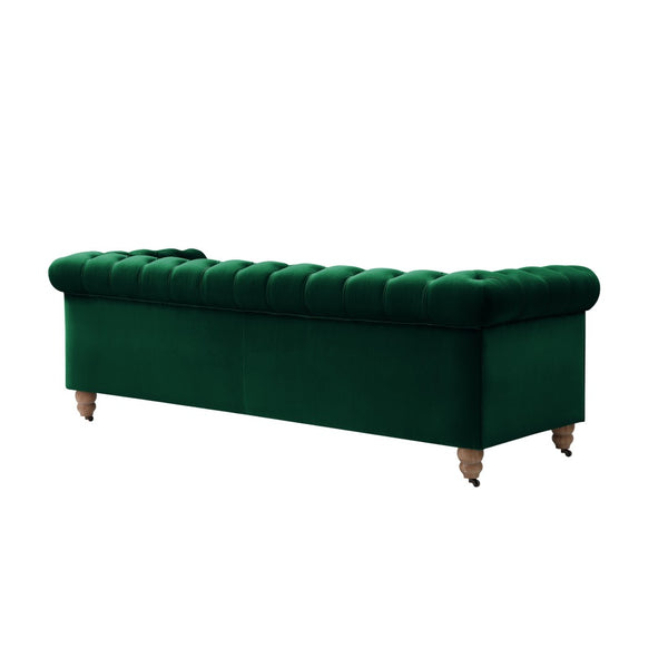 HomeRoots 93" Hunter Green Velvet Chesterfield Sofa - Luxurious Comfort, Classic Design, Perfect for Any Space 543985