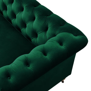 HomeRoots 93" Hunter Green Velvet Chesterfield Sofa - Luxurious Comfort, Classic Design, Perfect for Any Space 543985