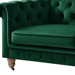 HomeRoots 93" Hunter Green Velvet Chesterfield Sofa - Luxurious Comfort, Classic Design, Perfect for Any Space 543985