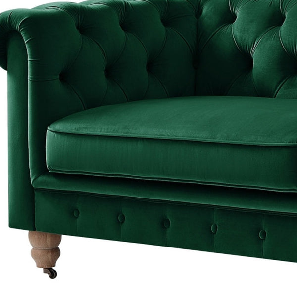 HomeRoots 93" Hunter Green Velvet Chesterfield Sofa - Luxurious Comfort, Classic Design, Perfect for Any Space 543985