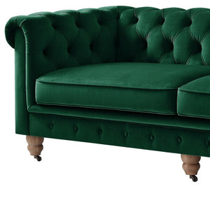 HomeRoots 93" Hunter Green Velvet Chesterfield Sofa - Luxurious Comfort, Classic Design, Perfect for Any Space 543985