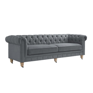 HomeRoots 92" Dark Gray Linen Chesterfield Sofa - Elegant, Durable Design with Tufted Back for Ultimate Comfort 543989