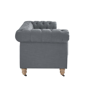 HomeRoots 92" Dark Gray Linen Chesterfield Sofa - Elegant, Durable Design with Tufted Back for Ultimate Comfort 543989