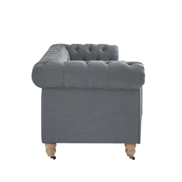HomeRoots 92" Dark Gray Linen Chesterfield Sofa - Elegant, Durable Design with Tufted Back for Ultimate Comfort 543989