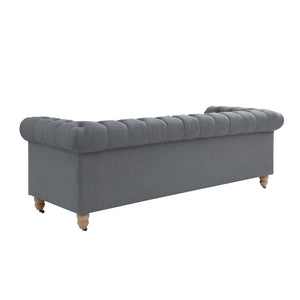 HomeRoots 92" Dark Gray Linen Chesterfield Sofa - Elegant, Durable Design with Tufted Back for Ultimate Comfort 543989