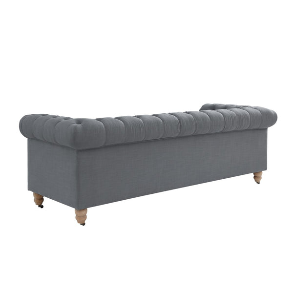 HomeRoots 92" Dark Gray Linen Chesterfield Sofa - Elegant, Durable Design with Tufted Back for Ultimate Comfort 543989