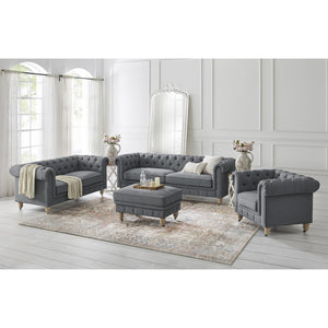 HomeRoots 92" Dark Gray Linen Chesterfield Sofa - Elegant, Durable Design with Tufted Back for Ultimate Comfort 543989