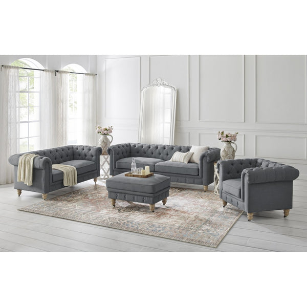 HomeRoots 92" Dark Gray Linen Chesterfield Sofa - Elegant, Durable Design with Tufted Back for Ultimate Comfort 543989