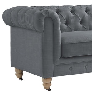 HomeRoots 92" Dark Gray Linen Chesterfield Sofa - Elegant, Durable Design with Tufted Back for Ultimate Comfort 543989