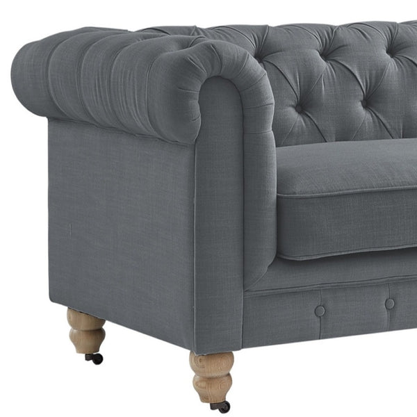 HomeRoots 92" Dark Gray Linen Chesterfield Sofa - Elegant, Durable Design with Tufted Back for Ultimate Comfort 543989