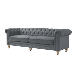 HomeRoots 92" Dark Gray Linen Chesterfield Sofa - Elegant, Durable Design with Tufted Back for Ultimate Comfort 543989