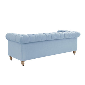 HomeRoots 92" Light Blue Linen Chesterfield Sofa - Stylish Tufted Design with Durable Wood Legs for Elegance 543990