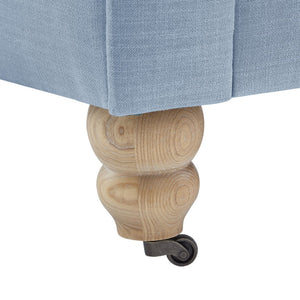 HomeRoots 92" Light Blue Linen Chesterfield Sofa - Stylish Tufted Design with Durable Wood Legs for Elegance 543990