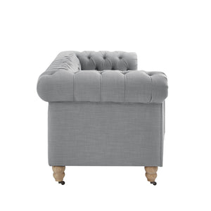 HomeRoots 92" Light Gray Linen Chesterfield Sofa - Elegant, Durable Comfort for Modern Living Spaces & Offices 543991