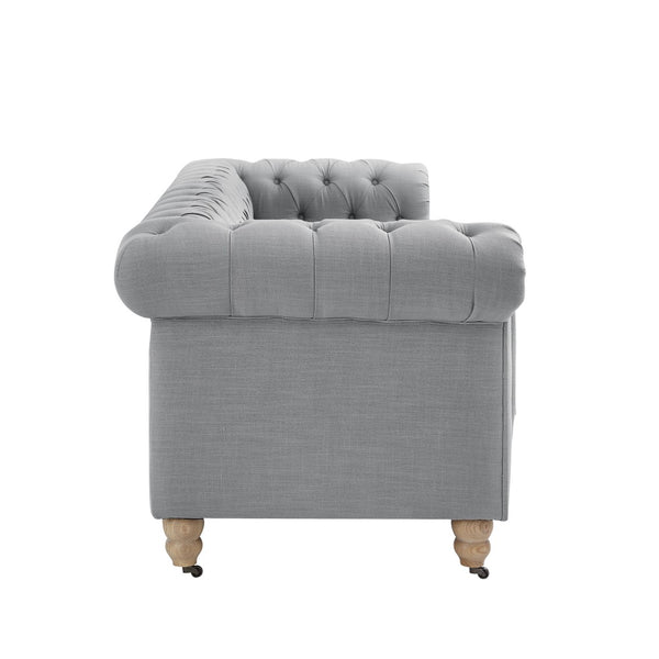 HomeRoots 92" Light Gray Linen Chesterfield Sofa - Elegant, Durable Comfort for Modern Living Spaces & Offices 543991