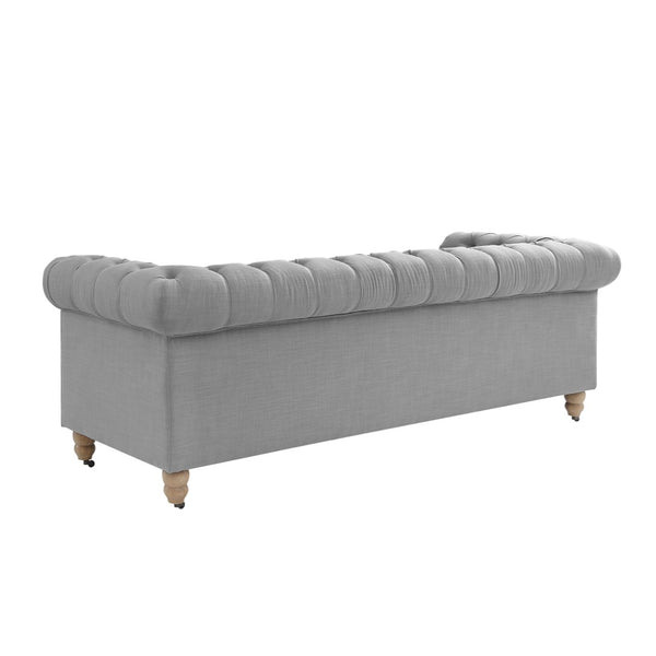 HomeRoots 92" Light Gray Linen Chesterfield Sofa - Elegant, Durable Comfort for Modern Living Spaces & Offices 543991