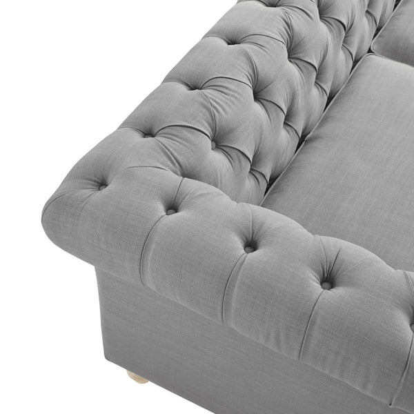 HomeRoots 92" Light Gray Linen Chesterfield Sofa - Elegant, Durable Comfort for Modern Living Spaces & Offices 543991