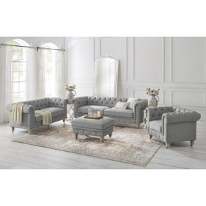 HomeRoots 92" Light Gray Linen Chesterfield Sofa - Elegant, Durable Comfort for Modern Living Spaces & Offices 543991