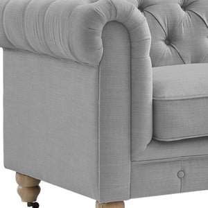 HomeRoots 92" Light Gray Linen Chesterfield Sofa - Elegant, Durable Comfort for Modern Living Spaces & Offices 543991