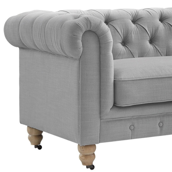 HomeRoots 92" Light Gray Linen Chesterfield Sofa - Elegant, Durable Comfort for Modern Living Spaces & Offices 543991