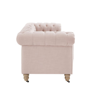 HomeRoots 92" Pink Linen Chesterfield Sofa – Elegant Tufted Design with Durable Wood Frame for Timeless Style 543992
