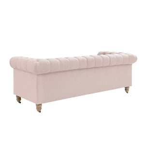 HomeRoots 92" Pink Linen Chesterfield Sofa – Elegant Tufted Design with Durable Wood Frame for Timeless Style 543992