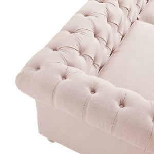 HomeRoots 92" Pink Linen Chesterfield Sofa – Elegant Tufted Design with Durable Wood Frame for Timeless Style 543992