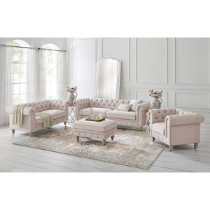 HomeRoots 92" Pink Linen Chesterfield Sofa – Elegant Tufted Design with Durable Wood Frame for Timeless Style 543992